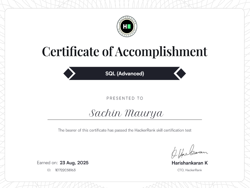 SQL_HACKERRANK Certificate